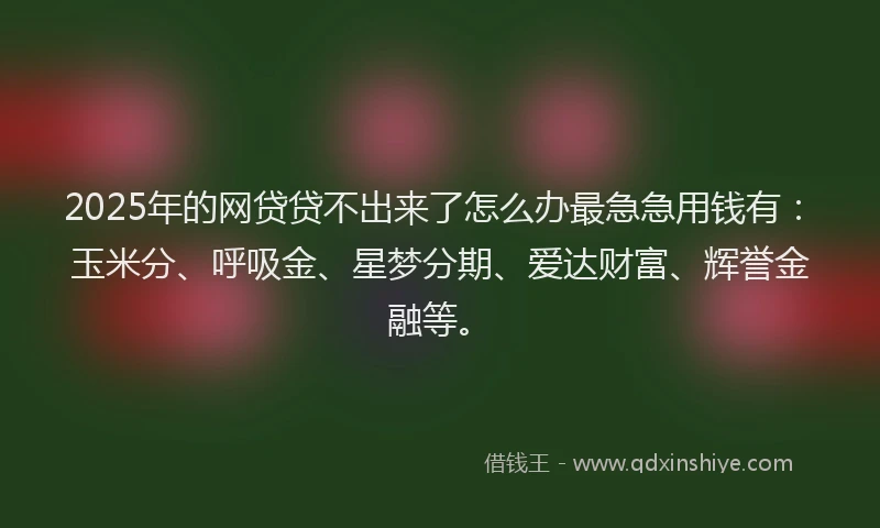 2025年的网贷贷不出来了怎么办最急急用钱有：玉米分、呼吸金、星梦分期、爱达财富、辉誉金融等。