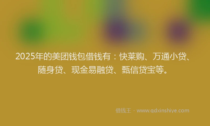 2025年的美团钱包借钱有：快莱购、万通小贷、随身贷、现金易融贷、甄信贷宝等。