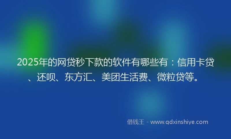 2025年的网贷秒下款的软件有哪些有：信用卡贷、还呗、东方汇、美团生活费、微粒贷等。