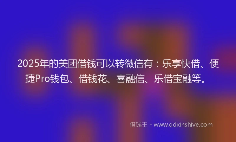 2025年的美团借钱可以转微信有：乐享快借、便捷Pro钱包、借钱花、喜融信、乐借宝融等。