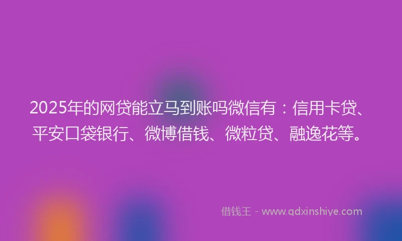 2025年的网贷能立马到账吗微信有：信用卡贷、平安口袋银行、微博借钱、微粒贷、融逸花等。