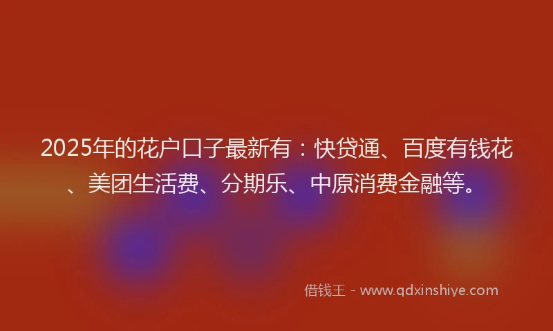 2025年的花户口子最新有：快贷通、百度有钱花、美团生活费、分期乐、中原消费金融等。