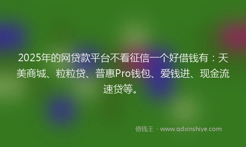 2025年的网贷款平台不看征信一个好借钱有：天美商城、粒粒贷、普惠Pro钱包、爱钱进、现金流速贷等。