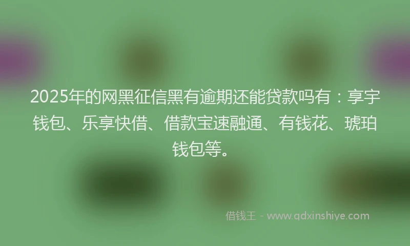 2025年的网黑征信黑有逾期还能贷款吗有：享宇钱包、乐享快借、借款宝速融通、有钱花、琥珀钱包等。