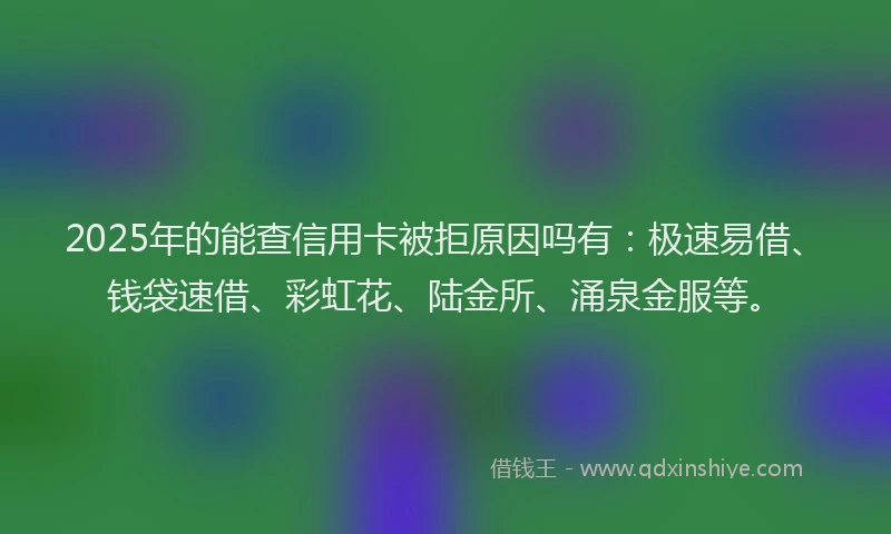 2025年的能查信用卡被拒原因吗有：极速易借、钱袋速借、彩虹花、陆金所、涌泉金服等。