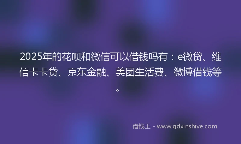 2025年的花呗和微信可以借钱吗有：e微贷、维信卡卡贷、京东金融、美团生活费、微博借钱等。
