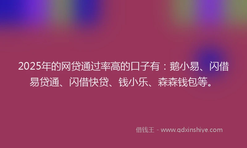 2025年的网贷通过率高的口子有：鹅小易、闪借易贷通、闪借快贷、钱小乐、森森钱包等。