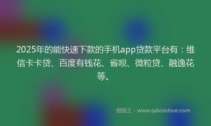 2025年的能快速下款的手机app贷款平台有：维信卡卡贷、百度有钱花、省呗、微粒贷、融逸花等。