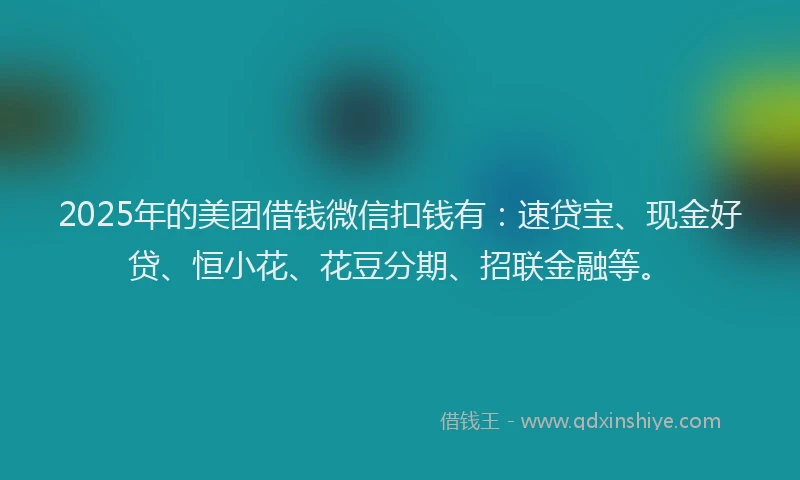2025年的美团借钱微信扣钱有：速贷宝、现金好贷、恒小花、花豆分期、招联金融等。