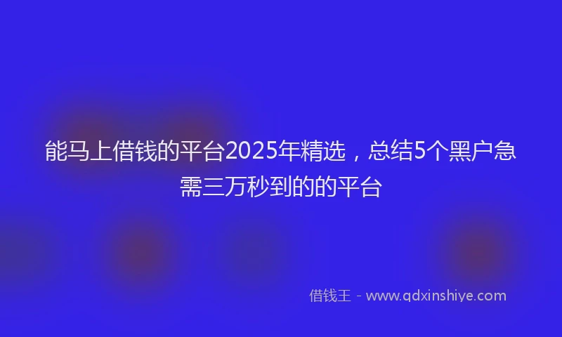能马上借钱的平台2025年精选，总结5个黑户急需三万秒到的的平台