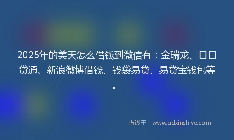2025年的美天怎么借钱到微信有：金瑞龙、日日贷通、新浪微博借钱、钱袋易贷、易贷宝钱包等。