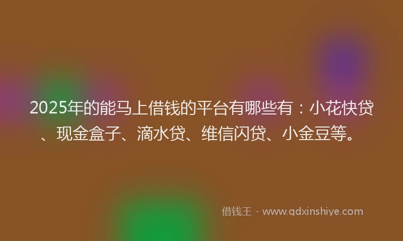2025年的能马上借钱的平台有哪些有：小花快贷、现金盒子、滴水贷、维信闪贷、小金豆等。
