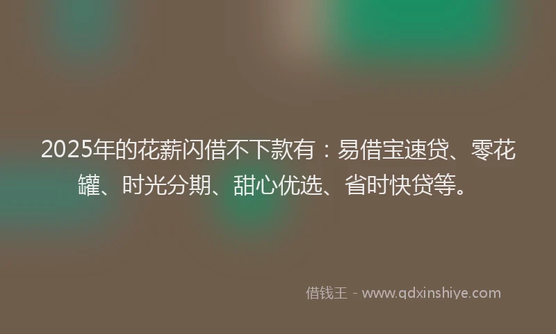 2025年的花薪闪借不下款有：易借宝速贷、零花罐、时光分期、甜心优选、省时快贷等。