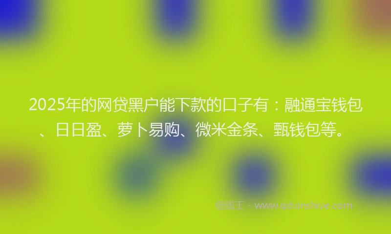 2025年的网贷黑户能下款的口子有：融通宝钱包、日日盈、萝卜易购、微米金条、甄钱包等。