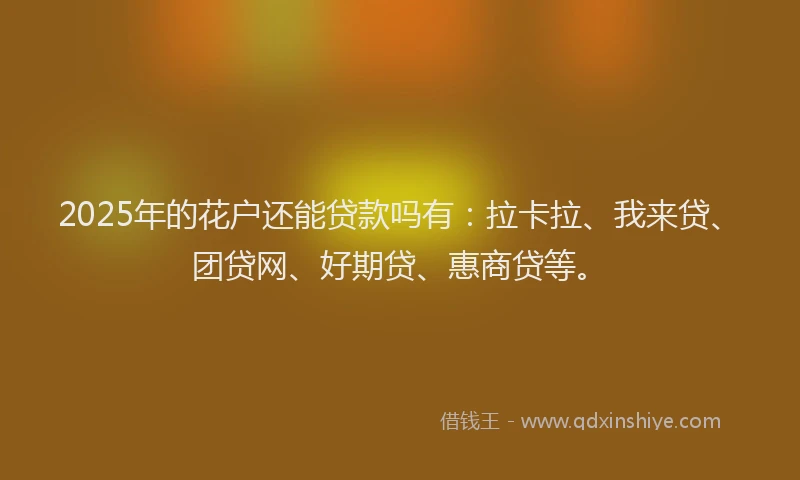 2025年的花户还能贷款吗有：拉卡拉、我来贷、团贷网、好期贷、惠商贷等。