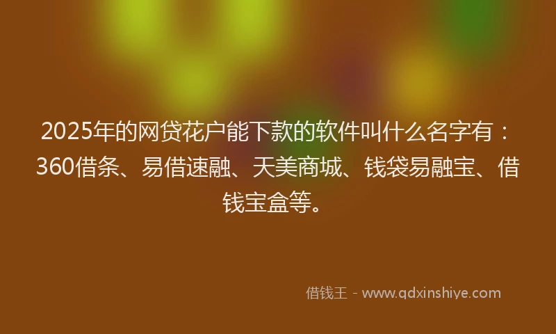 2025年的网贷花户能下款的软件叫什么名字有：360借条、易借速融、天美商城、钱袋易融宝、借钱宝盒等。