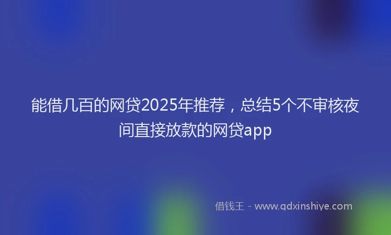 能借几百的网贷2025年推荐，总结5个不审核夜间直接放款的网贷app