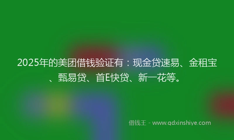 2025年的美团借钱验证有：现金贷速易、金租宝、甄易贷、首E快贷、新一花等。