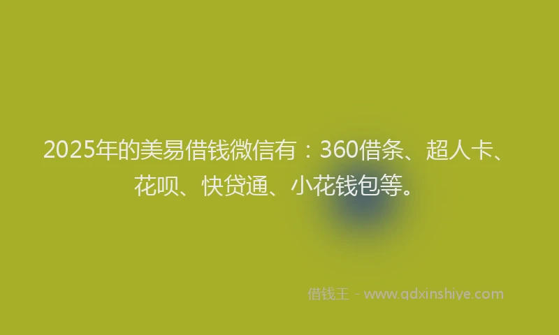 2025年的美易借钱微信有：360借条、超人卡、花呗、快贷通、小花钱包等。