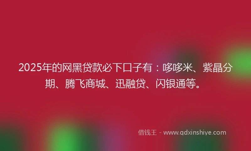 2025年的网黑贷款必下口子有：哆哆米、紫晶分期、腾飞商城、迅融贷、闪银通等。