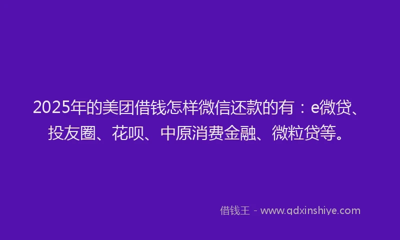 2025年的美团借钱怎样微信还款的有：e微贷、投友圈、花呗、中原消费金融、微粒贷等。