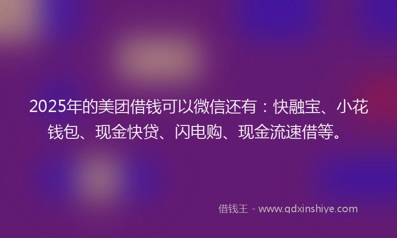 2025年的美团借钱可以微信还有：快融宝、小花钱包、现金快贷、闪电购、现金流速借等。