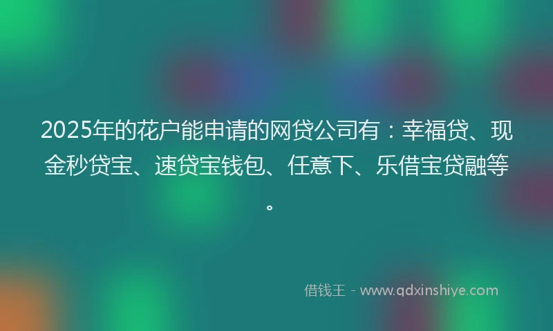 2025年的花户能申请的网贷公司有：幸福贷、现金秒贷宝、速贷宝钱包、任意下、乐借宝贷融等。