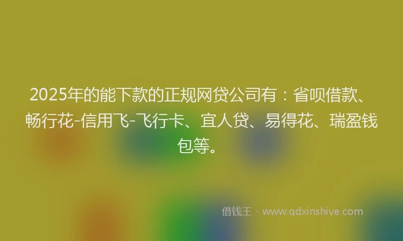 2025年的能下款的正规网贷公司有：省呗借款、畅行花-信用飞-飞行卡、宜人贷、易得花、瑞盈钱包等。
