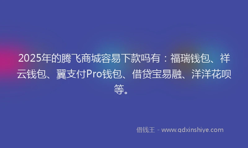 2025年的腾飞商城容易下款吗有：福瑞钱包、祥云钱包、翼支付Pro钱包、借贷宝易融、洋洋花呗等。