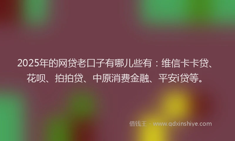 2025年的网贷老口子有哪儿些有：维信卡卡贷、花呗、拍拍贷、中原消费金融、平安i贷等。