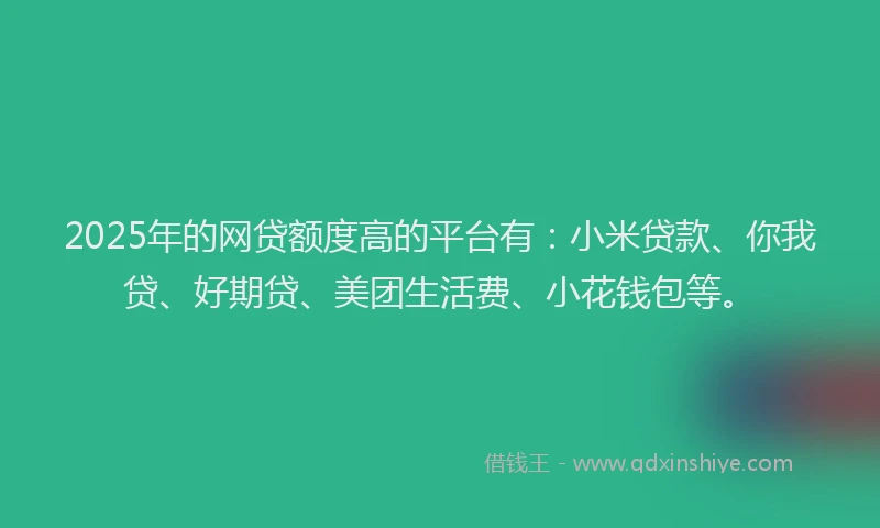 2025年的网贷额度高的平台有：小米贷款、你我贷、好期贷、美团生活费、小花钱包等。