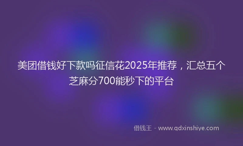 美团借钱好下款吗征信花2025年推荐，汇总五个芝麻分700能秒下的平台