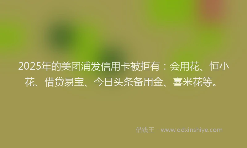2025年的美团浦发信用卡被拒有：会用花、恒小花、借贷易宝、今日头条备用金、喜米花等。