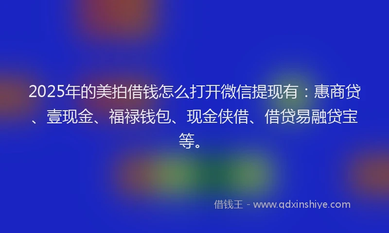2025年的美拍借钱怎么打开微信提现有：惠商贷、壹现金、福禄钱包、现金侠借、借贷易融贷宝等。