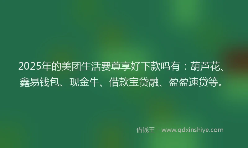 2025年的美团生活费尊享好下款吗有：葫芦花、鑫易钱包、现金牛、借款宝贷融、盈盈速贷等。