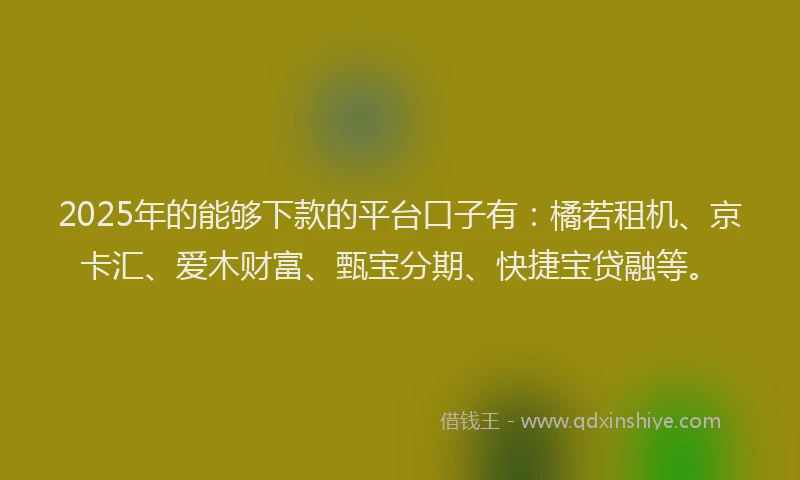 2025年的能够下款的平台口子有：橘若租机、京卡汇、爱木财富、甄宝分期、快捷宝贷融等。