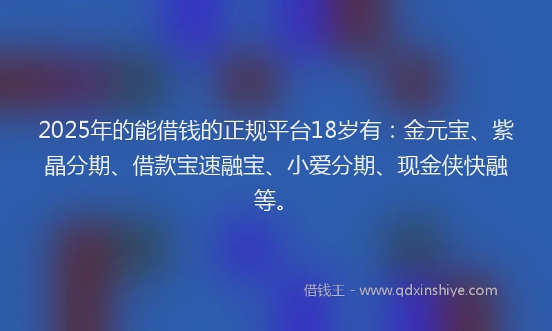 2025年的能借钱的正规平台18岁有：金元宝、紫晶分期、借款宝速融宝、小爱分期、现金侠快融等。