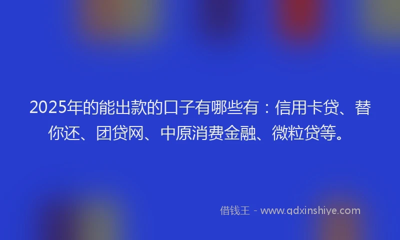 2025年的能出款的口子有哪些有：信用卡贷、替你还、团贷网、中原消费金融、微粒贷等。