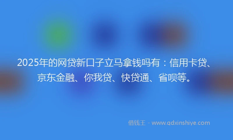 2025年的网贷新口子立马拿钱吗有：信用卡贷、京东金融、你我贷、快贷通、省呗等。