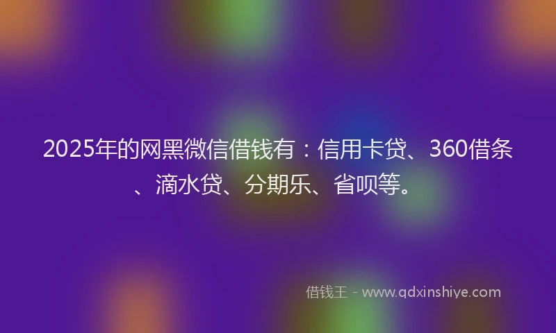 2025年的网黑微信借钱有：信用卡贷、360借条、滴水贷、分期乐、省呗等。