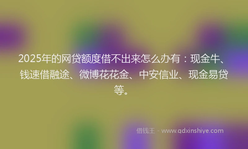 2025年的网贷额度借不出来怎么办有：现金牛、钱速借融途、微博花花金、中安信业、现金易贷等。