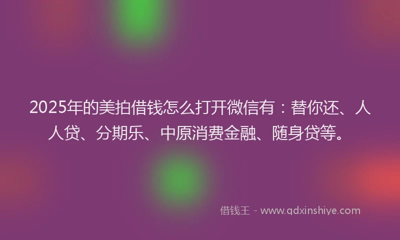 2025年的美拍借钱怎么打开微信有：替你还、人人贷、分期乐、中原消费金融、随身贷等。