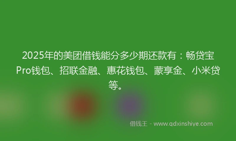 2025年的美团借钱能分多少期还款有：畅贷宝Pro钱包、招联金融、惠花钱包、蒙享金、小米贷等。