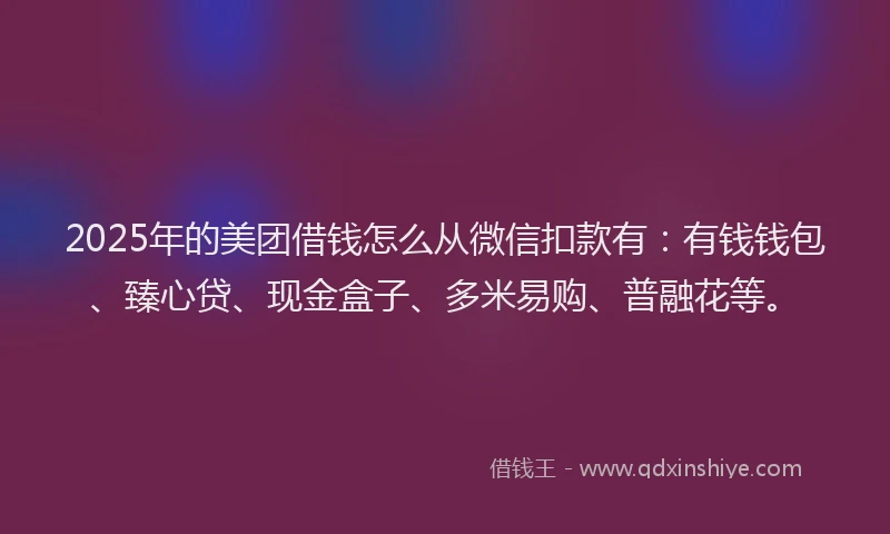 2025年的美团借钱怎么从微信扣款有：有钱钱包、臻心贷、现金盒子、多米易购、普融花等。
