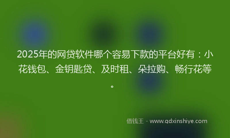 2025年的网贷软件哪个容易下款的平台好有：小花钱包、金钥匙贷、及时租、朵拉购、畅行花等。