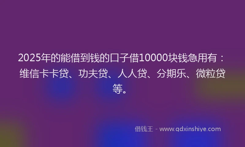 2025年的能借到钱的口子借10000块钱急用有：维信卡卡贷、功夫贷、人人贷、分期乐、微粒贷等。