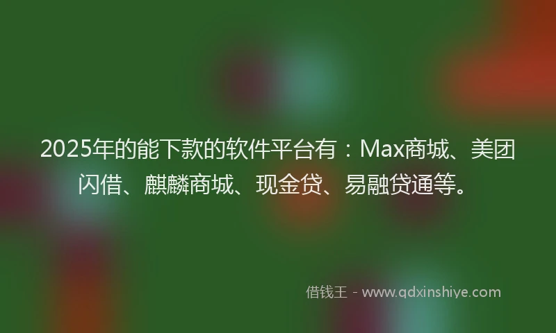 2025年的能下款的软件平台有：Max商城、美团闪借、麒麟商城、现金贷、易融贷通等。