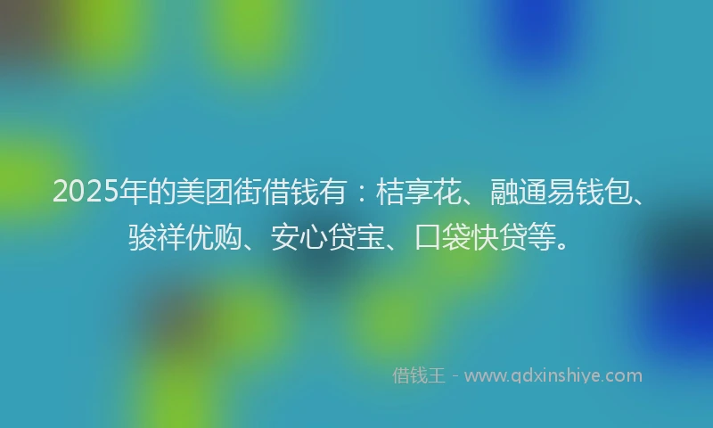 2025年的美团街借钱有：桔享花、融通易钱包、骏祥优购、安心贷宝、口袋快贷等。