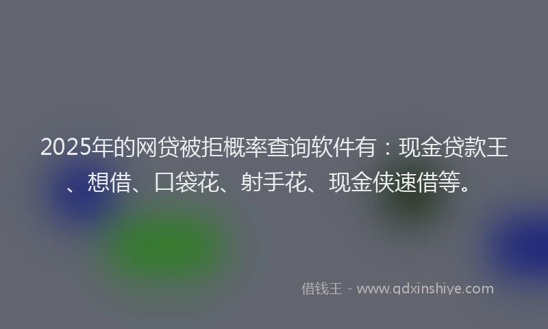 2025年的网贷被拒概率查询软件有：现金贷款王、想借、口袋花、射手花、现金侠速借等。