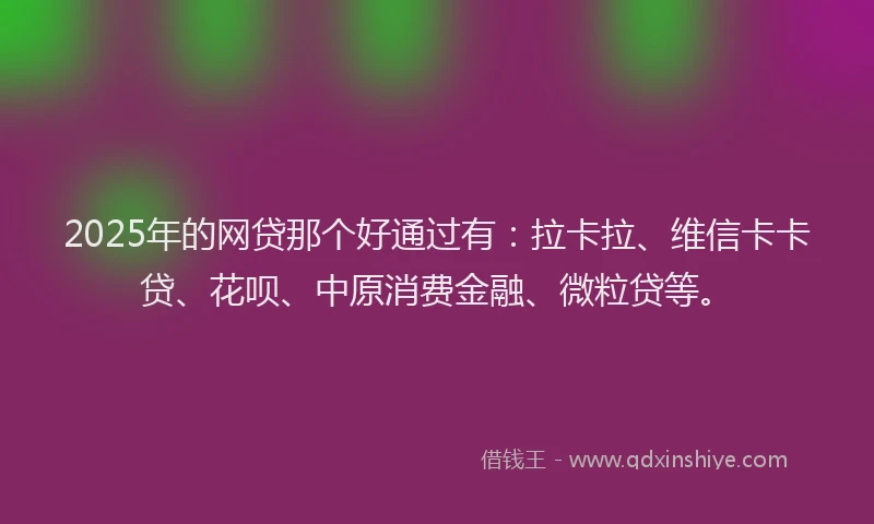 2025年的网贷那个好通过有：拉卡拉、维信卡卡贷、花呗、中原消费金融、微粒贷等。